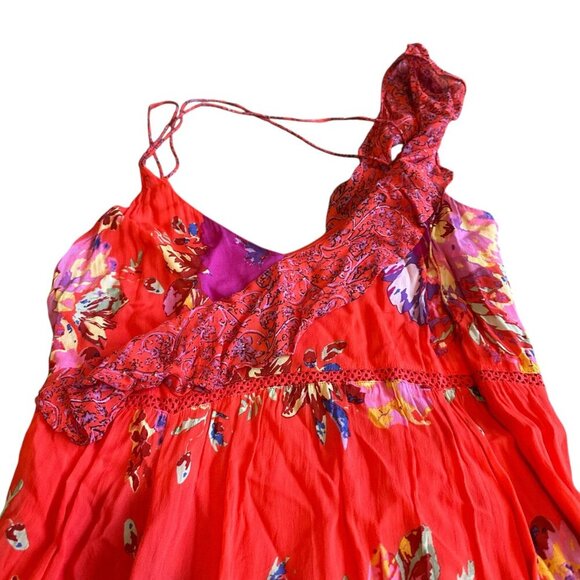 Maeve Anthropologie Grecia Ruffle Floral Chiffon Dress Asymmetrical Size 8 Women - Picture 3 of 12